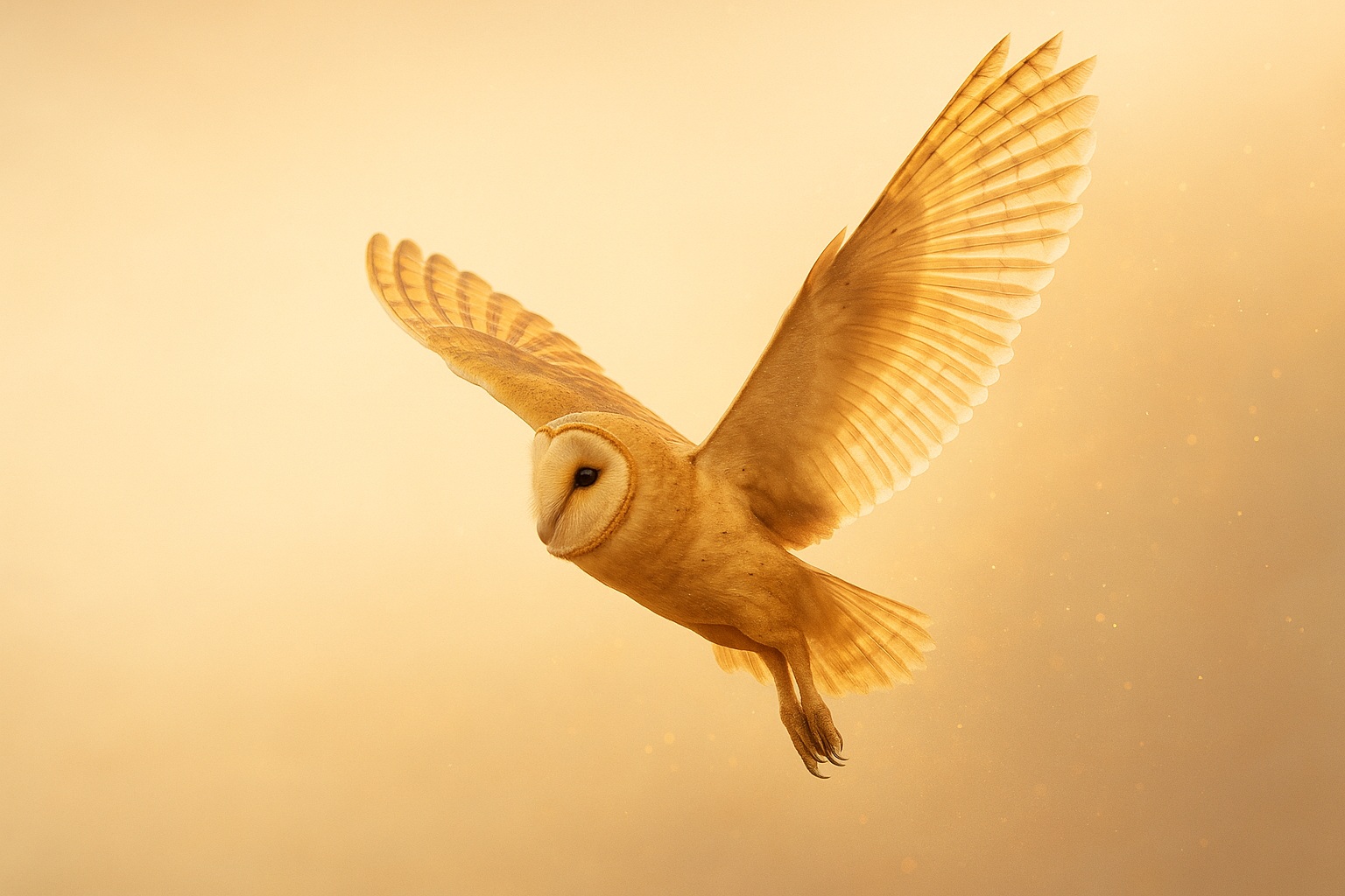 Chouette dorée prenant son envol dans une lumière dorée, symbole de la marque La Chouette Rédactrice, dédiée à la rédaction web SEO et à la visibilité des entreprises.