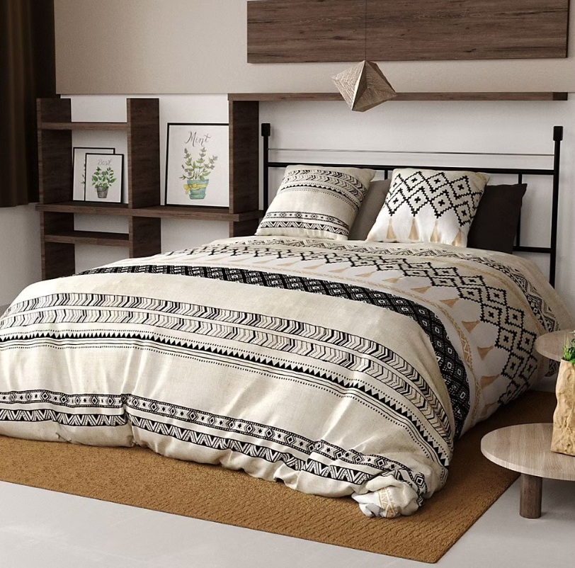 Parure de lit CASATXU SONYA, housse de couette noire et blanche 220x240 cm avec deux taies, coton naturel 57 fils/cm².