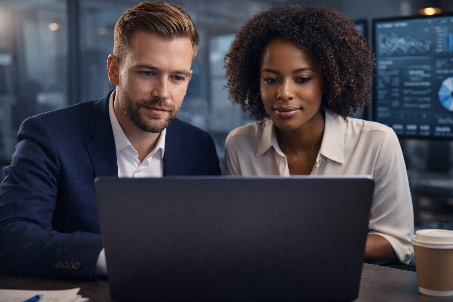 Professionnels en entreprise analysant le SEO d’un site Web sur ordinateur, stratégie de référencement pour PME à Toulouse